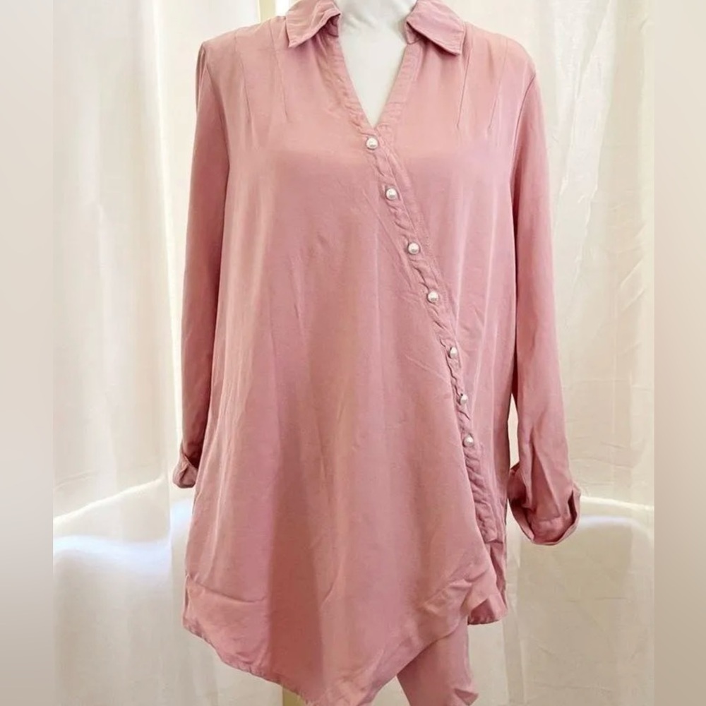Women's Pink Asymmetric Button-Front Tunic